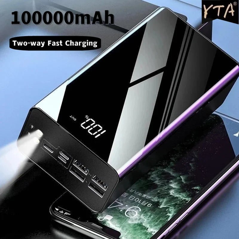 100000mAh Power Bank Full Mirror Screen Portable Fast Charger Powerbank External Battery Pack Poverbank for Xiaomi Mi iPhone 12