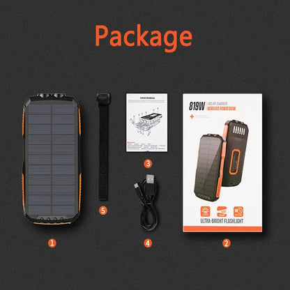 100000mAh Solar Power Bank Qi Wireless Charger for iPhone 12 Samsung S21 Xiaomi Powerbank Portable External Battery LED Poverban