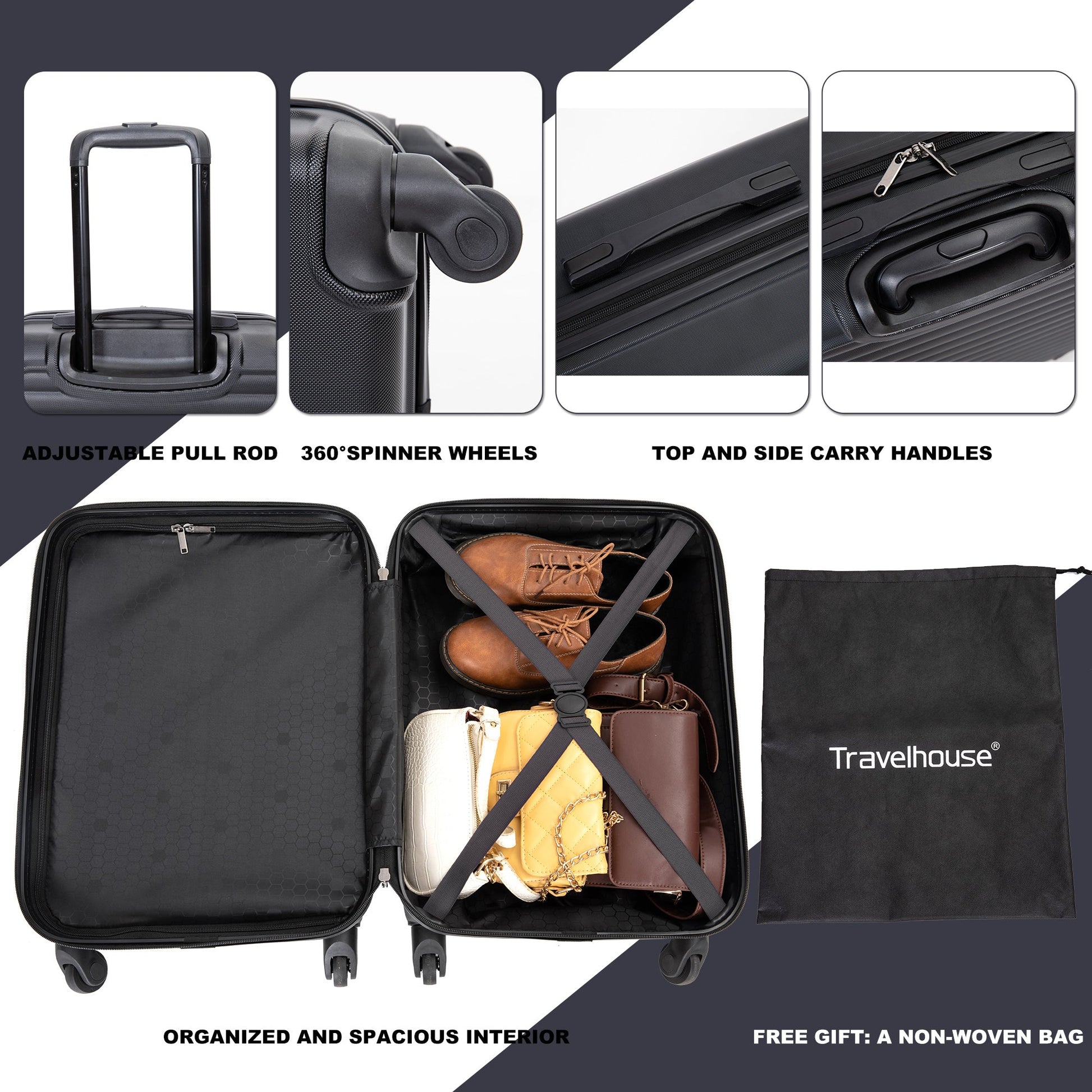 20" Carry on Luggage Lightweight Suitcase, Spinner Wheels, Black - AFFORDABLE QUALITY SHOP