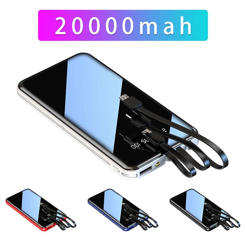 20000mAh Power Bank with Cable Fast Charge Portable External Battery Charger Powerbank for Xiaomi iPhone Mobile Phone Poverbank - AFFORDABLE QUALITY SHOP