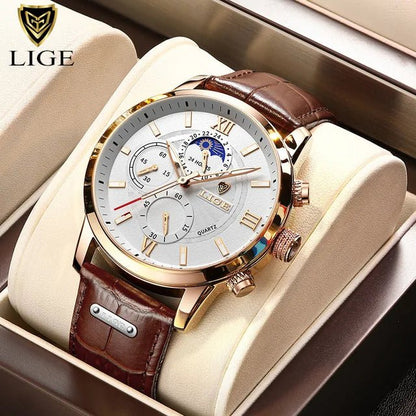 2024 New Mens Watches LIGE Top Brand Luxury Leather Casual Quartz Watch Men's Sport Waterproof Clock Watch Relogio Masculino+Box - AFFORDABLE QUALITY SHOP