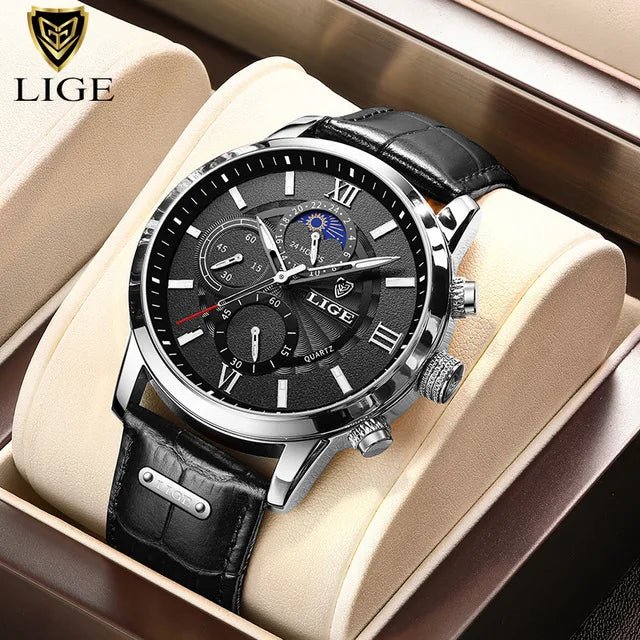 2024 New Mens Watches LIGE Top Brand Luxury Leather Casual Quartz Watch Men's Sport Waterproof Clock Watch Relogio Masculino+Box - AFFORDABLE QUALITY SHOP