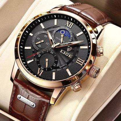 2024 New Mens Watches LIGE Top Brand Luxury Leather Casual Quartz Watch Men's Sport Waterproof Clock Watch Relogio Masculino+Box - AFFORDABLE QUALITY SHOP