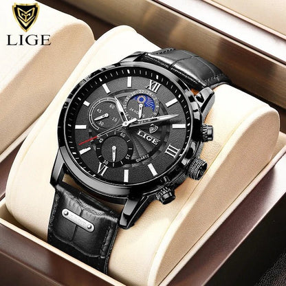 2024 New Mens Watches LIGE Top Brand Luxury Leather Casual Quartz Watch Men's Sport Waterproof Clock Watch Relogio Masculino+Box - AFFORDABLE QUALITY SHOP