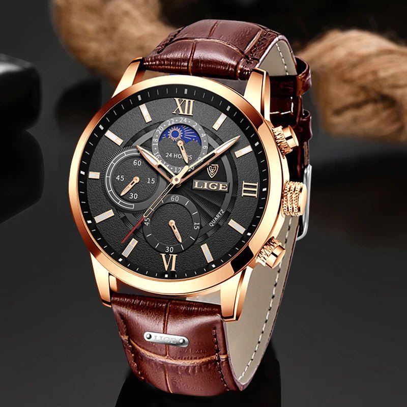 2024 New Mens Watches LIGE Top Brand Luxury Leather Casual Quartz Watch Men's Sport Waterproof Clock Watch Relogio Masculino+Box - AFFORDABLE QUALITY SHOP