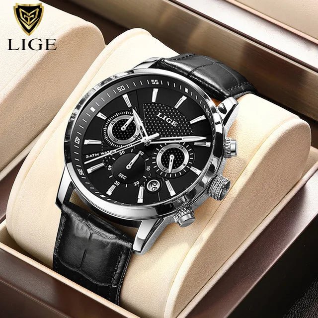 2024 New Mens Watches LIGE Top Brand Luxury Leather Casual Quartz Watch Men's Sport Waterproof Clock Watch Relogio Masculino+Box - AFFORDABLE QUALITY SHOP