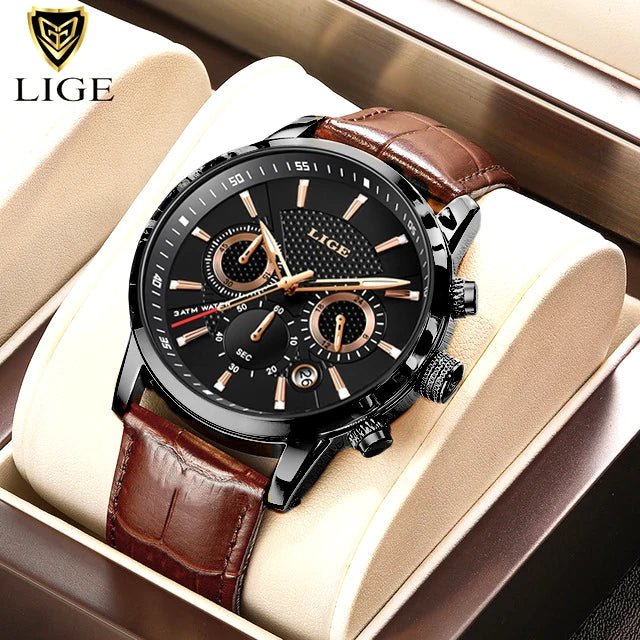 2024 New Mens Watches LIGE Top Brand Luxury Leather Casual Quartz Watch Men's Sport Waterproof Clock Watch Relogio Masculino+Box - AFFORDABLE QUALITY SHOP