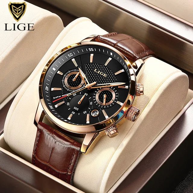 2024 New Mens Watches LIGE Top Brand Luxury Leather Casual Quartz Watch Men's Sport Waterproof Clock Watch Relogio Masculino+Box - AFFORDABLE QUALITY SHOP