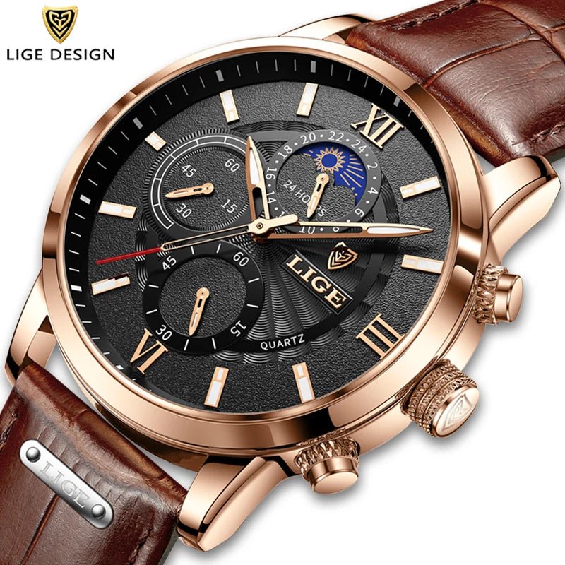 2024 New Mens Watches LIGE Top Brand Luxury Leather Casual Quartz Watch Men's Sport Waterproof Clock Watch Relogio Masculino+Box - AFFORDABLE QUALITY SHOP