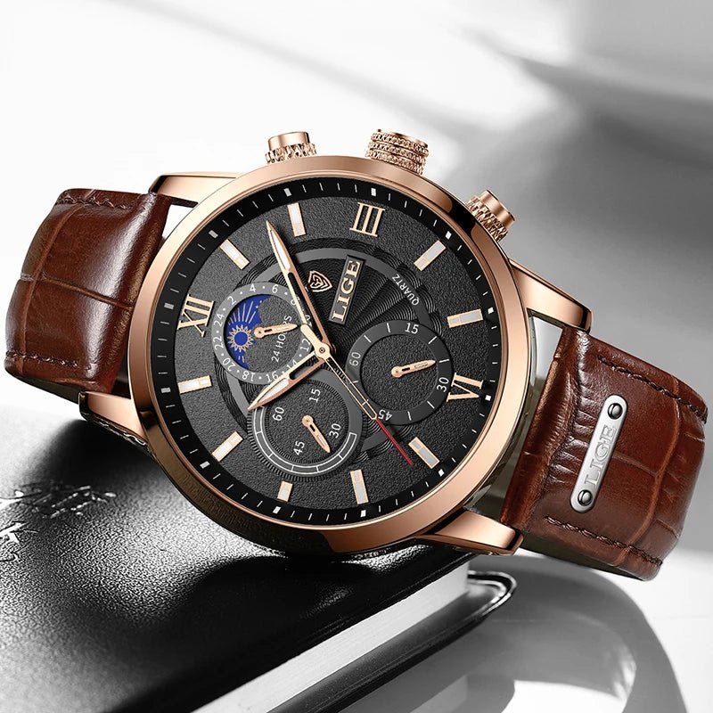 2024 New Mens Watches LIGE Top Brand Luxury Leather Casual Quartz Watch Men's Sport Waterproof Clock Watch Relogio Masculino+Box - AFFORDABLE QUALITY SHOP