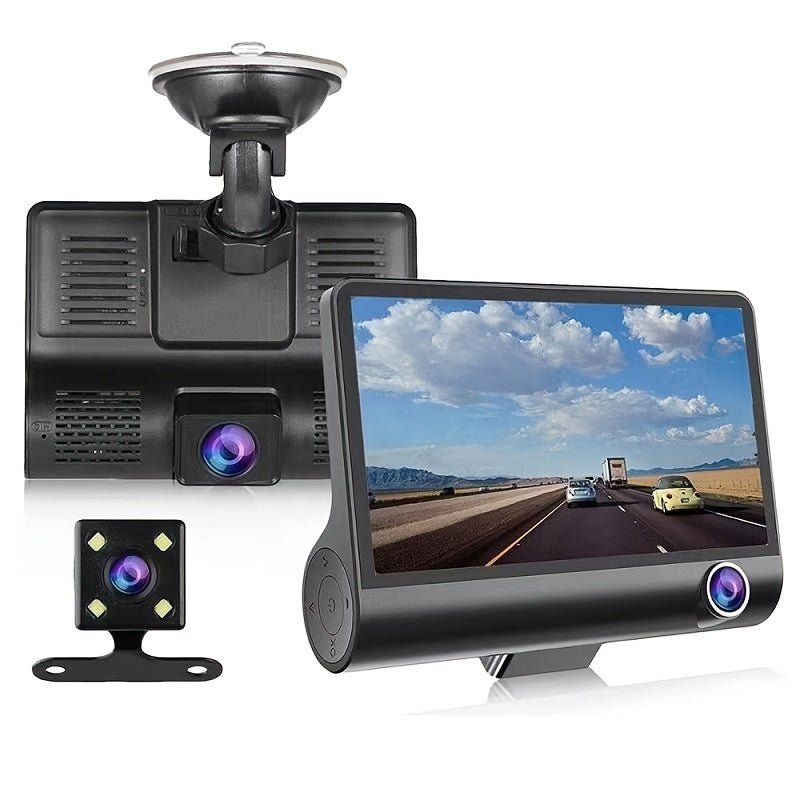 4.0-inch 1080P HD Triple Recording Car DVR with Front, Interior, and Rear Cameras - Reverse Image & Loop Recording - AFFORDABLE QUALITY SHOP