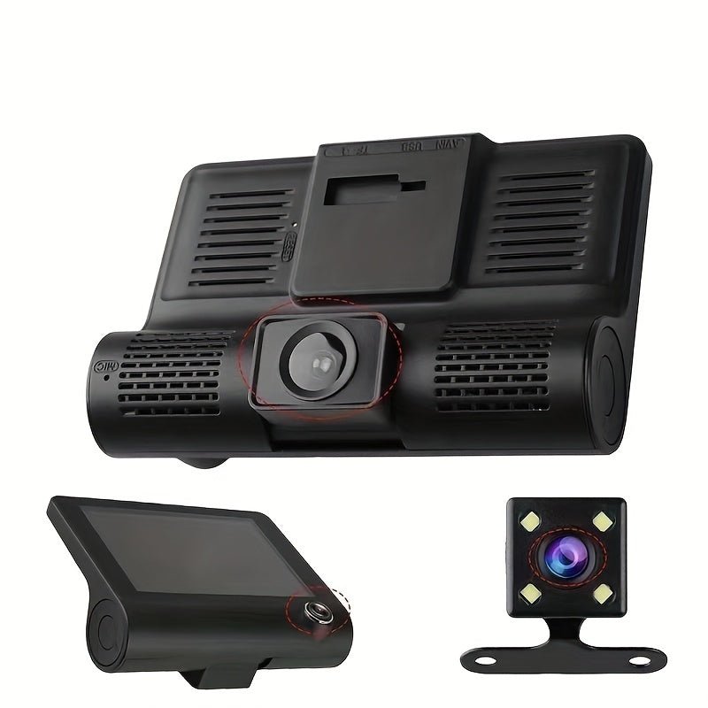 4.0-inch 1080P HD Triple Recording Car DVR with Front, Interior, and Rear Cameras - Reverse Image & Loop Recording - AFFORDABLE QUALITY SHOP