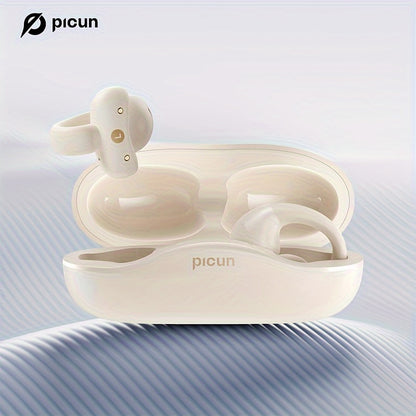 Picun W6 Wireless Earbuds,Wireless Open Ear Sport Headphones,Clip On Wireless Earbuds For Android/IPhone,Air Conduction Headphones,Earring Wireless5.3 Headset For Cycling,Running Workout,Running,Driving.