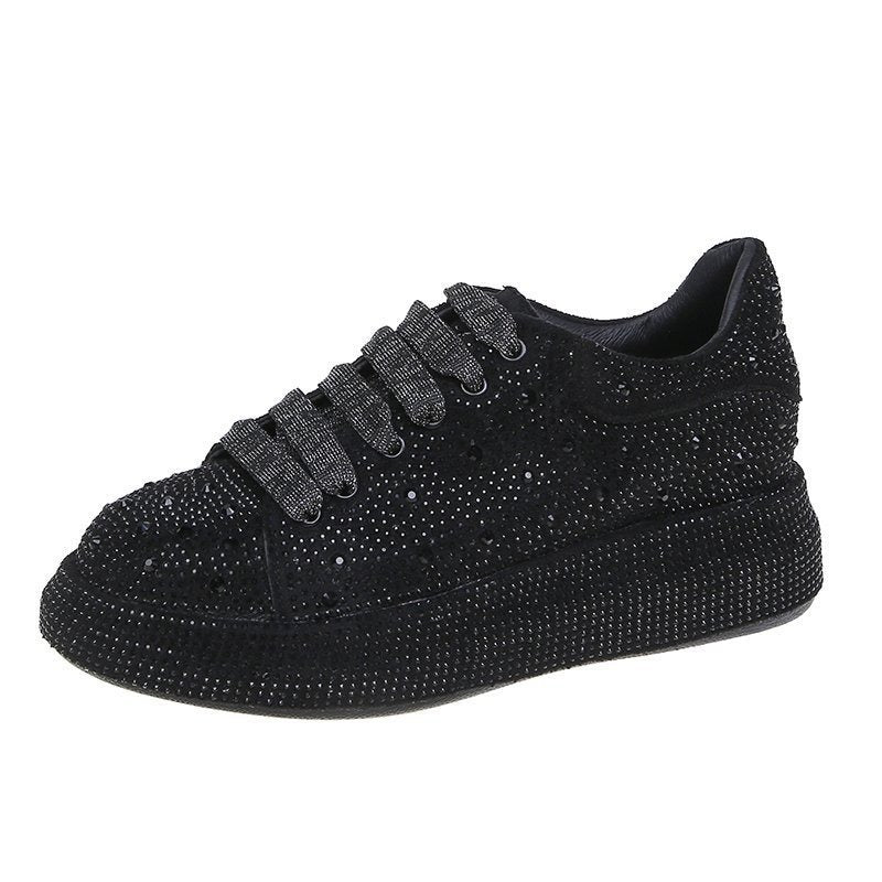 Autumn new full diamond sponge cake thick sole sports and leisure shoes, popular on the internet with leather surface women's single shoe trend - AFFORDABLE QUALITY SHOP