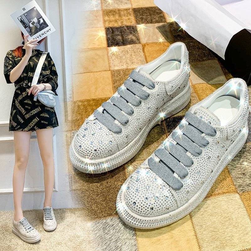 Autumn new full diamond sponge cake thick sole sports and leisure shoes, popular on the internet with leather surface women's single shoe trend - AFFORDABLE QUALITY SHOP