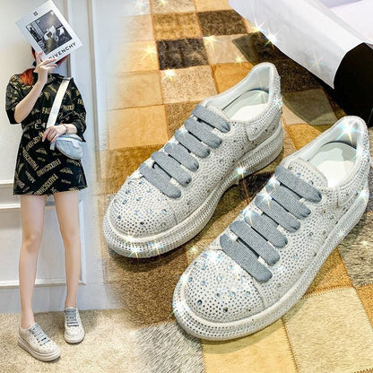 Autumn new full diamond sponge cake thick sole sports and leisure shoes, popular on the internet with leather surface women's single shoe trend - AFFORDABLE QUALITY SHOP