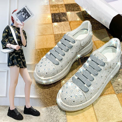 Autumn new full diamond sponge cake thick sole sports and leisure shoes, popular on the internet with leather surface women's single shoe trend - AFFORDABLE QUALITY SHOP