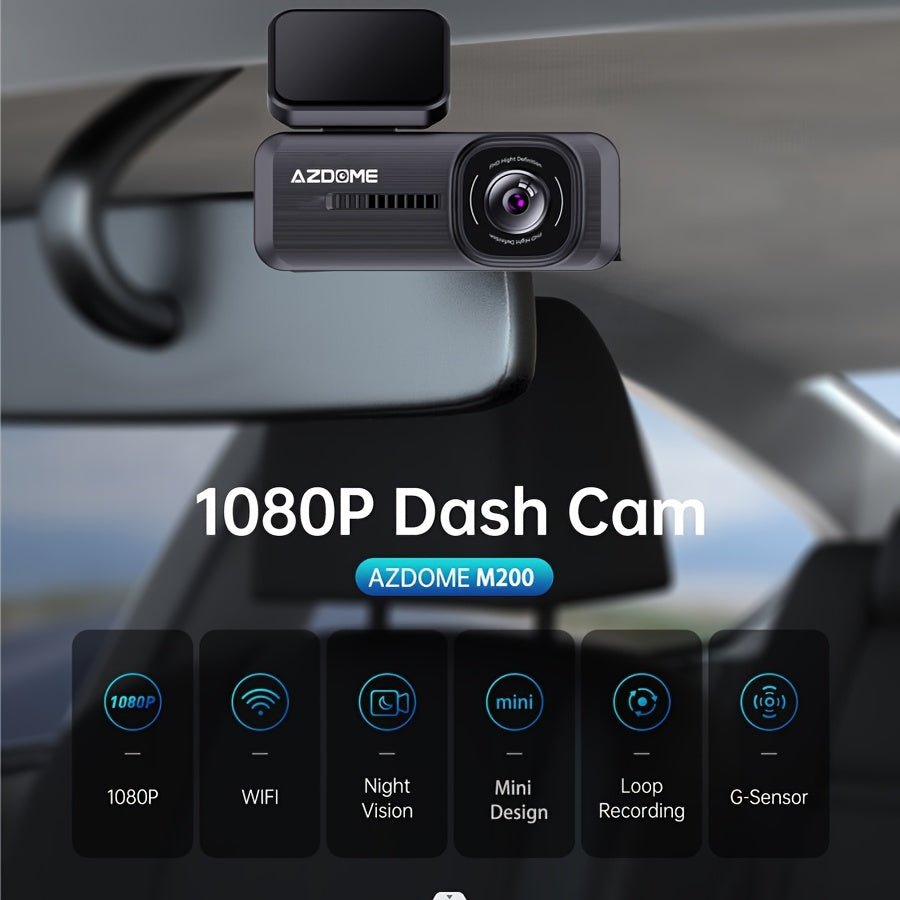 AZDOME Smart Dash Cam M200, 1080P Full HD, Smart Dash Camera For Cars, WIFI Built-in G-Sensor, WDR,Mini Design, Easy To Install - AFFORDABLE QUALITY SHOP