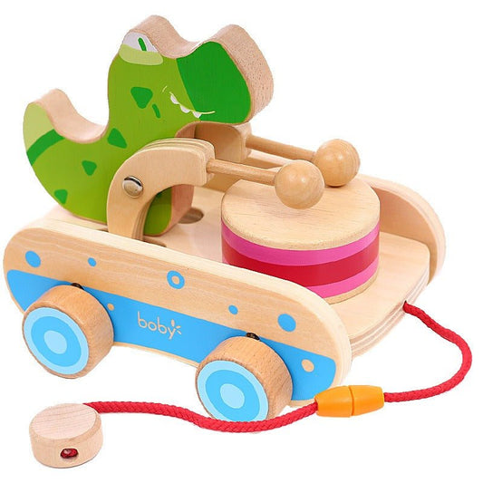 Baby Early Education: Drumming, Wooden Toy Car, Pull Rope, Hand Pulled Car, Baby Yearly Tractor, Puzzle and Step Learning - AFFORDABLE QUALITY SHOP