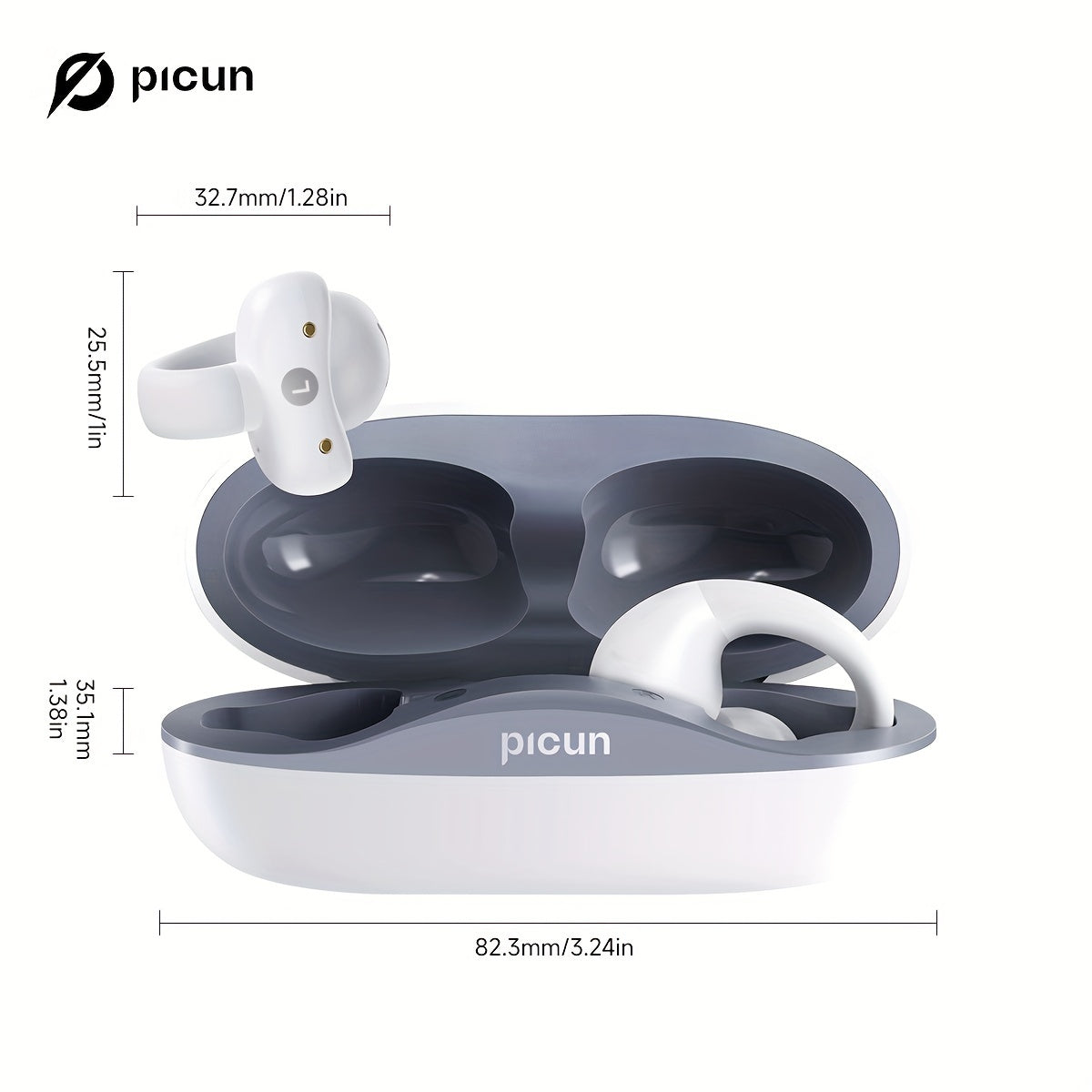 Picun W6 Wireless Earbuds,Wireless Open Ear Sport Headphones,Clip On Wireless Earbuds For Android/IPhone,Air Conduction Headphones,Earring Wireless5.3 Headset For Cycling,Running Workout,Running,Driving.