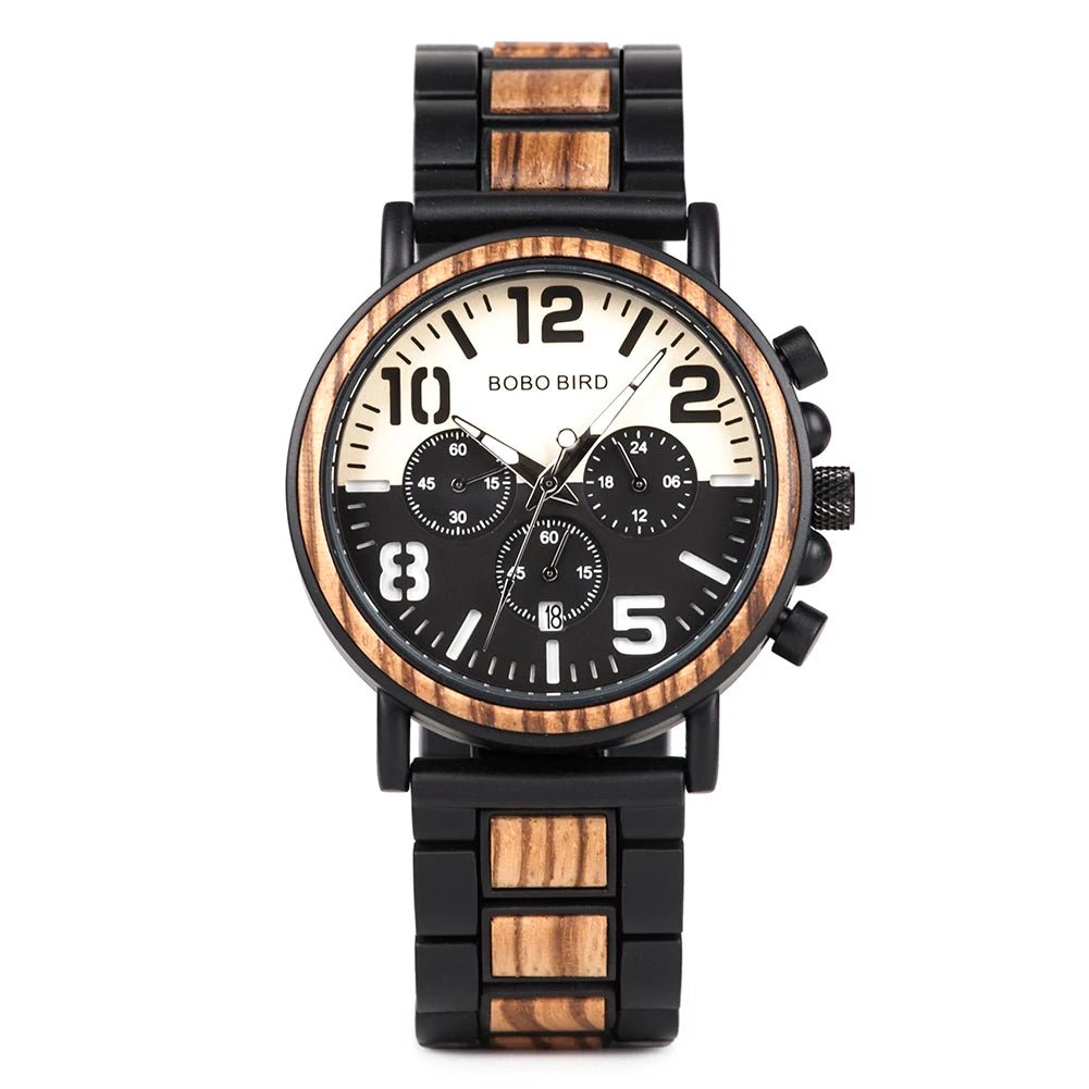 BOBO BIRD Wooden Men Watches Relogio Masculino Top Brand Luxury Stylish Chronograph Military Watch Great Gift for Man OEM - AFFORDABLE QUALITY SHOP