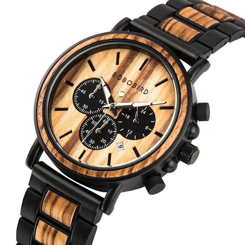 BOBO BIRD Wooden Men Watches Relogio Masculino Top Brand Luxury Stylish Chronograph Military Watch Great Gift for Man OEM - AFFORDABLE QUALITY SHOP