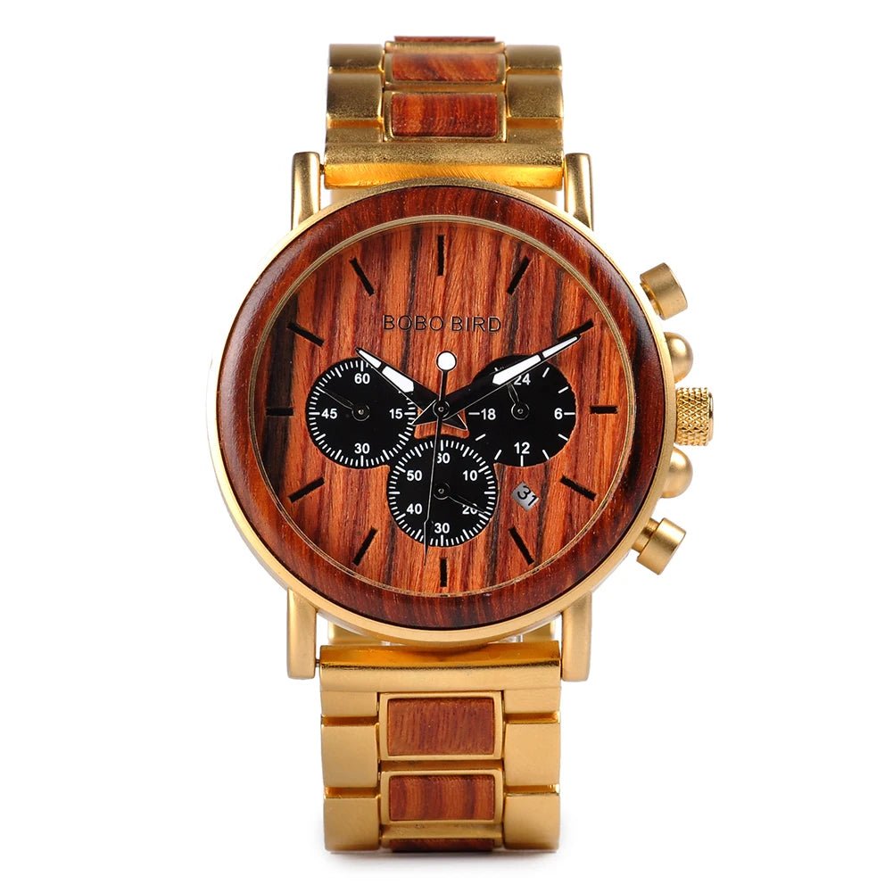 BOBO BIRD Wooden Men Watches Relogio Masculino Top Brand Luxury Stylish Chronograph Military Watch Great Gift for Man OEM - AFFORDABLE QUALITY SHOP