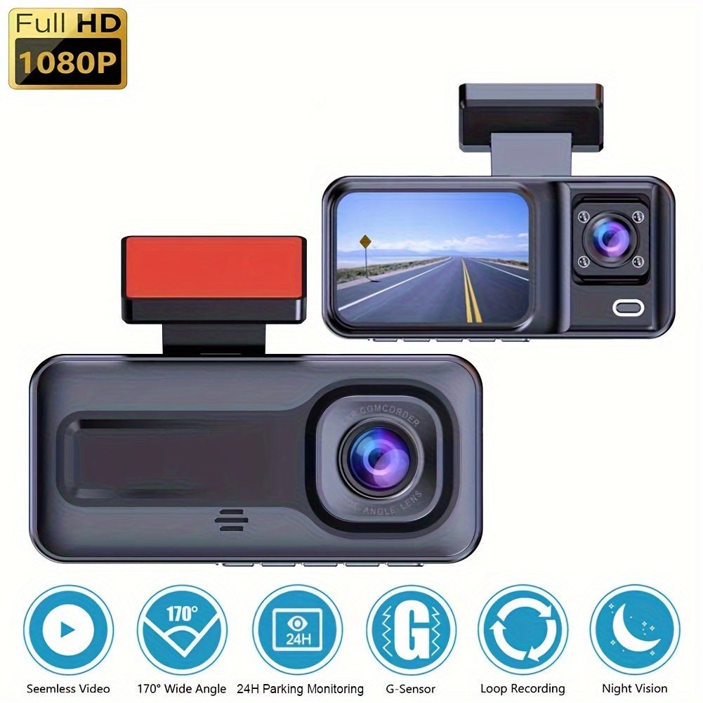 Car Recorder Dash Cam 1080P 3 Channel Camera Cycle Video Recorder, Inside Front Rear View Camera Parking Monitor Reverse Camera Infrared Night Vision - AFFORDABLE QUALITY SHOP