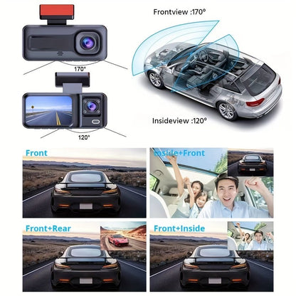 Car Recorder Dash Cam 1080P 3 Channel Camera Cycle Video Recorder, Inside Front Rear View Camera Parking Monitor Reverse Camera Infrared Night Vision - AFFORDABLE QUALITY SHOP