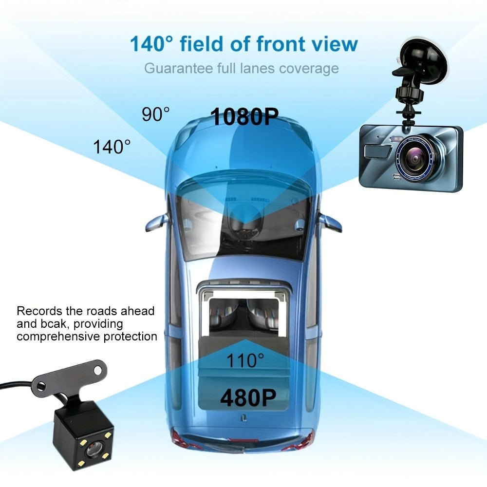 Dash Cam Front & Rear Dual Camera, 1080P Car DVR With Camera ,4 Inch Screen Dashboard Camera For Night Vision Motion Detection Parking Loop Recording - AFFORDABLE QUALITY SHOP