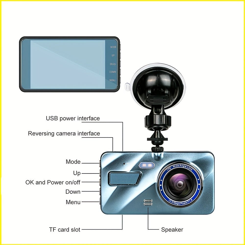 Dash Cam Front & Rear Dual Camera, 1080P Car DVR With Camera ,4 Inch Screen Dashboard Camera For Night Vision Motion Detection Parking Loop Recording - AFFORDABLE QUALITY SHOP