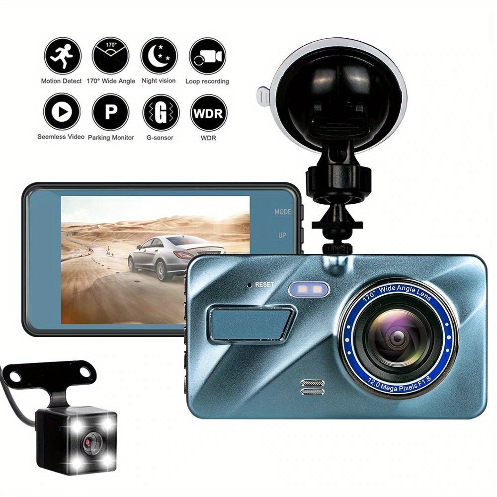 Dash Cam Front & Rear Dual Camera, 1080P Car DVR With Camera ,4 Inch Screen Dashboard Camera For Night Vision Motion Detection Parking Loop Recording - AFFORDABLE QUALITY SHOP