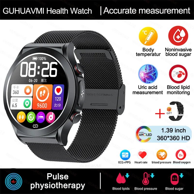 ECG+PPG Laser Pulse Therapy Smartwatches 2023 New Blood Glucose Men 1.39 inch AMOLED Full Touch Screen Sport Fitness Smart Watch - AFFORDABLE QUALITY SHOP