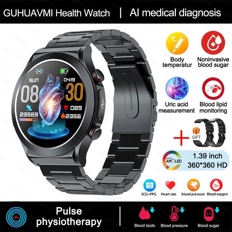 ECG+PPG Laser Pulse Therapy Smartwatches 2023 New Blood Glucose Men 1.39 inch AMOLED Full Touch Screen Sport Fitness Smart Watch - AFFORDABLE QUALITY SHOP