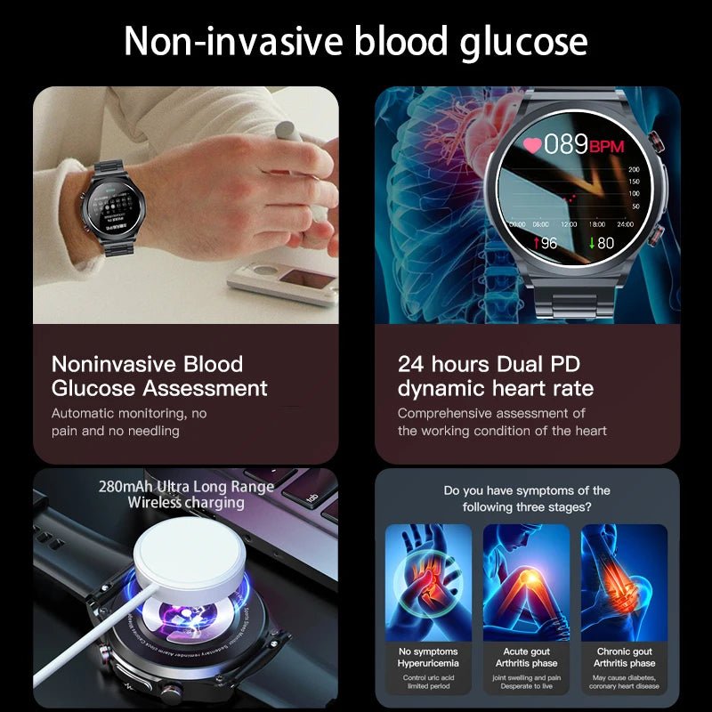 ECG+PPG Laser Pulse Therapy Smartwatches 2023 New Blood Glucose Men 1.39 inch AMOLED Full Touch Screen Sport Fitness Smart Watch - AFFORDABLE QUALITY SHOP