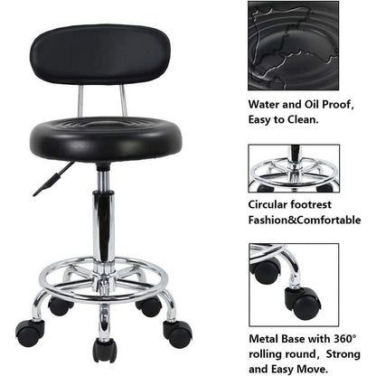 EKKIO Backrest Round Salon Stool with Adjustable Height (Black) EK-SS-101-YB - AFFORDABLE QUALITY SHOP