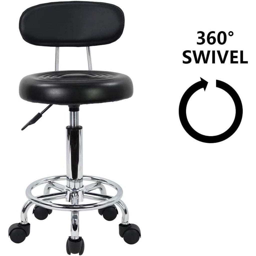 EKKIO Backrest Round Salon Stool with Adjustable Height (Black) EK-SS-101-YB - AFFORDABLE QUALITY SHOP