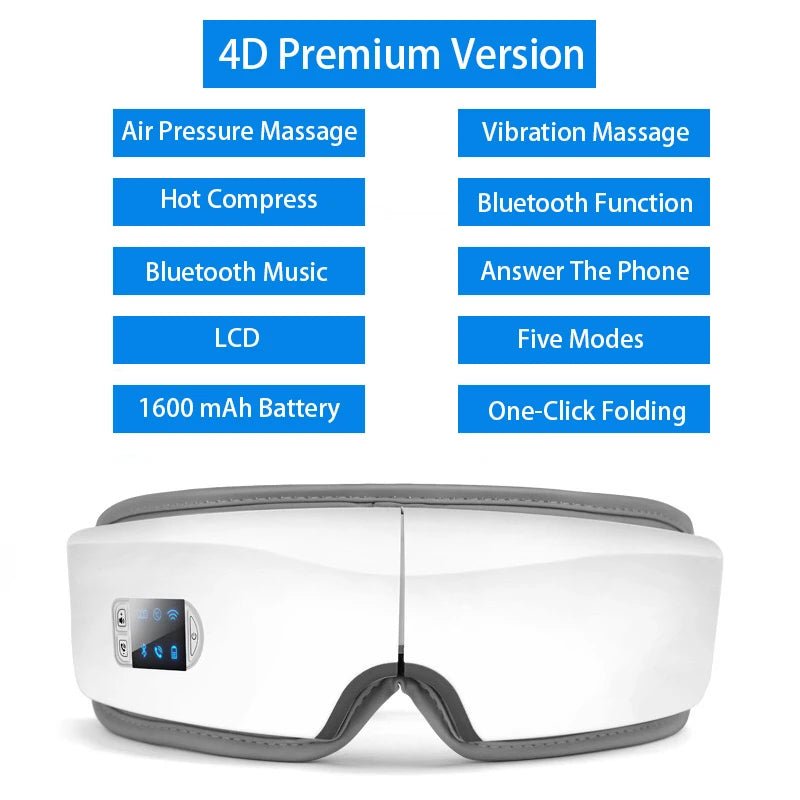 Eye Massager 4D Smart Airbag Vibration Eye Care Instrument Hot Compress Bluetooth Eye Massage Glasses Fatigue Pouch & Wrinkle - AFFORDABLE QUALITY SHOP