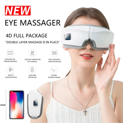 Eye Massager 4D Smart Airbag Vibration Eye Care Instrument Hot Compress Bluetooth Eye Massage Glasses Fatigue Pouch & Wrinkle - AFFORDABLE QUALITY SHOP