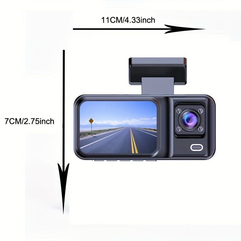 Car Recorder Dash Cam 1080P 3 Channel Camera Cycle Video Recorder, Inside Front Rear View Camera Parking Monitor Reverse Camera Infrared Night Vision.