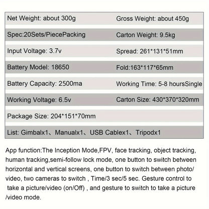 Foldable Mobile Phone Stabilizer - APP Control, Tracking, Time-lapse, Slow Motion, FPV Mode - USB Charging - LF51675 - AFFORDABLE QUALITY SHOP