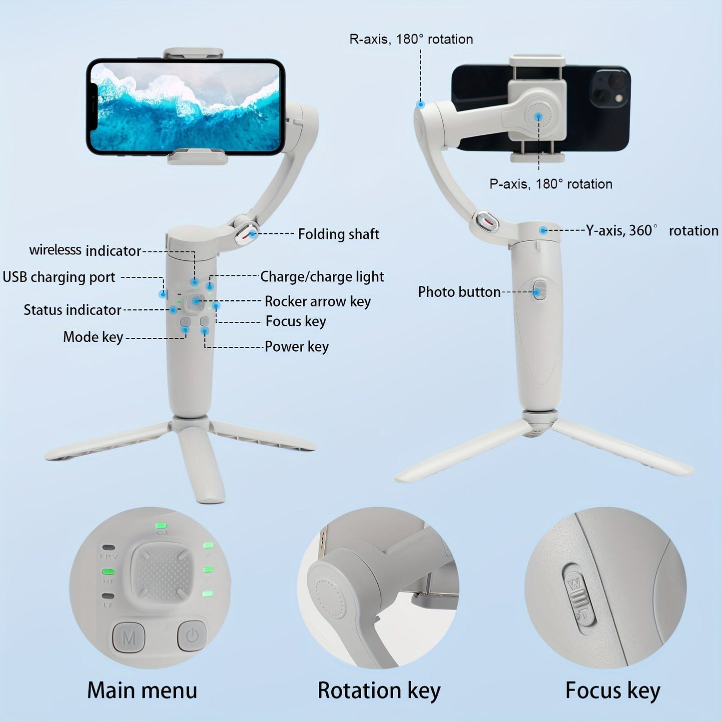 Foldable Mobile Phone Stabilizer - APP Control, Tracking, Time-lapse, Slow Motion, FPV Mode - USB Charging - LF51675 - AFFORDABLE QUALITY SHOP