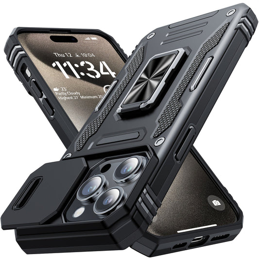 For iPhone 15 14 13 Pro Max 12 11 X XR XS MAX Case with Screen Protector Military Grade Shockproof Camera Slide Cover with Finger Ring Protective Cover - AFFORDABLE QUALITY SHOP