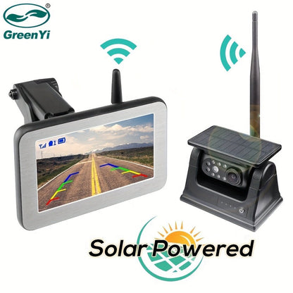 GreenYi Solar Powered Magnet Rear View Camera 12.7 Cm IPS Monitor Wireless Kit 1 Min DIY For Vans Trailer RV Truck Car AW5908 - AFFORDABLE QUALITY SHOP