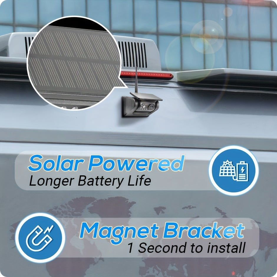 GreenYi Solar Powered Magnet Rear View Camera 12.7 Cm IPS Monitor Wireless Kit 1 Min DIY For Vans Trailer RV Truck Car AW5908 - AFFORDABLE QUALITY SHOP