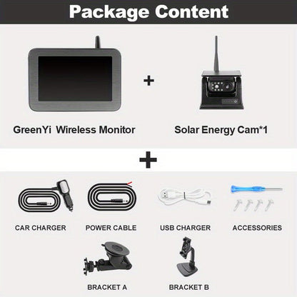 GreenYi Solar Powered Magnet Rear View Camera 12.7 Cm IPS Monitor Wireless Kit 1 Min DIY For Vans Trailer RV Truck Car AW5908 - AFFORDABLE QUALITY SHOP