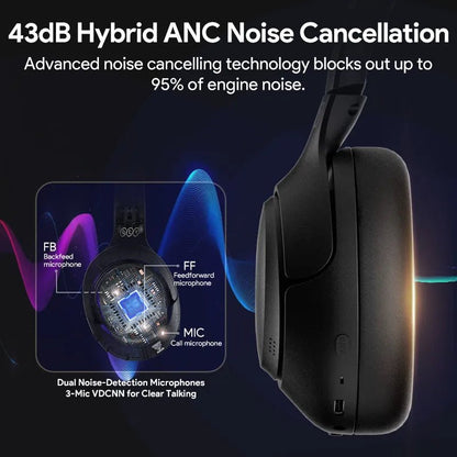 H3 ANC Wireless Headphones Bluetooth 5.4 Hi-Res Audio Over Ear Headset 43dB Hybrid Active Noise Cancellation Earphones 60H - AFFORDABLE QUALITY SHOP