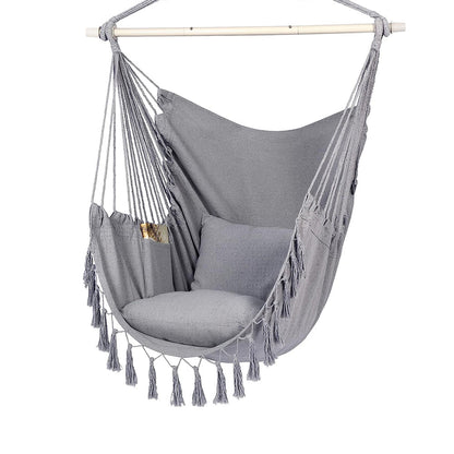 HYPERANGER Hammock Chair Hanging Rope Swing with 2 Cushions-Grey_0