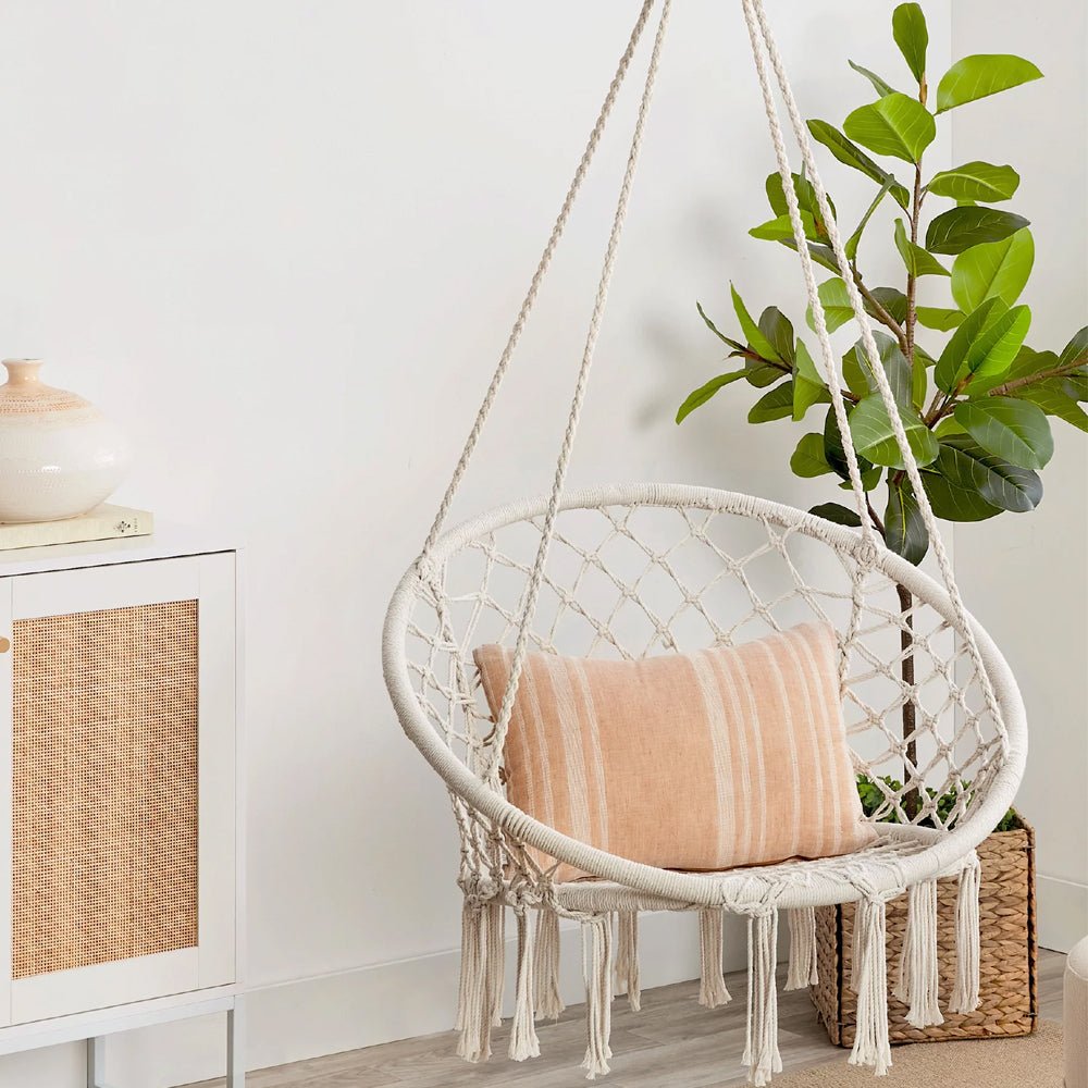 HYPERANGER Macrame Swing Chair Hanging Cotton Rope Hammock Chair_5