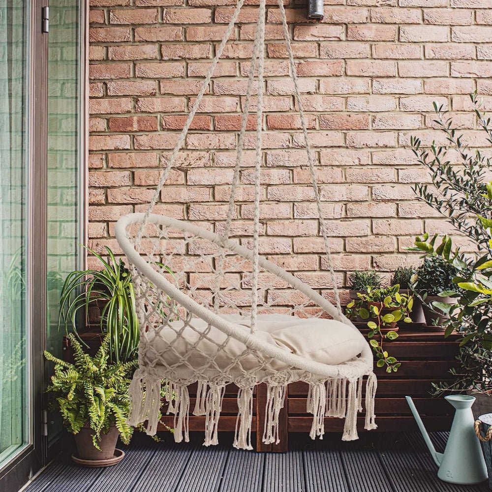 HYPERANGER Macrame Swing Chair Hanging Cotton Rope Hammock Chair_7